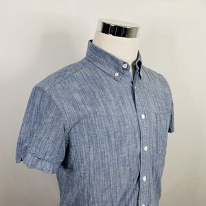 Stock Mfg Medium Blue Chambray Shirt Button Down 100% Cotton Short Sleeve